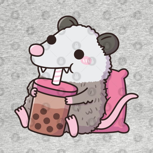 Cute Opossum Drinking Boba Tea by rustydoodle
